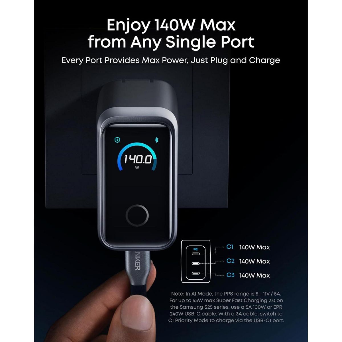 Anker Prime Charger, 160W 3-Port Compact GaN USB C Charger Block - thumbnail 4