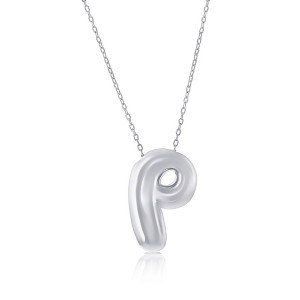 Bella Silver Sterling Silver, Bubble Initial Letter 18" Pendant Necklace - 1 of 2