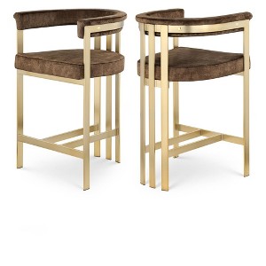 Meridian Furniture,Marcello Brown Velvet Counter Stool, Set of 2 - 1 of 4
