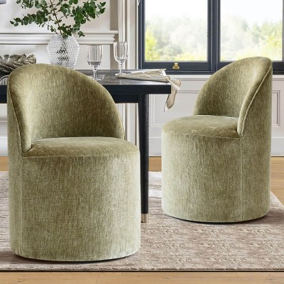 Modern Dining Chairs Set of 2 Chenille Upholstered Dining Chair with Wheels Round Dining Room Chair for Kitchen,Dining Room -Tanpinhause