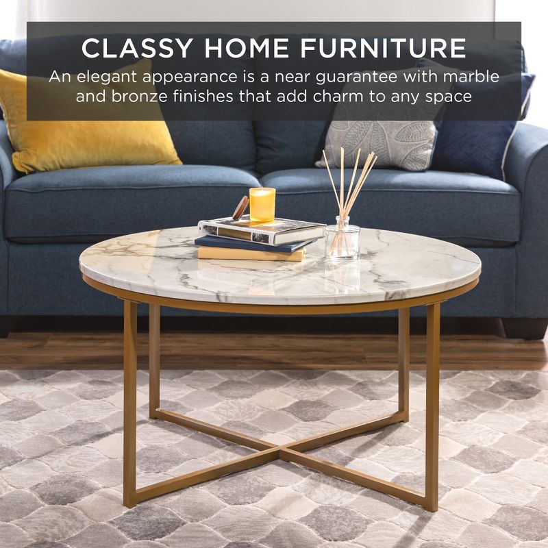 Best Choice Products 36in Faux Marble Modern Round Living Room Accent Coffee Table w/ Metal Frame, 2 of 10