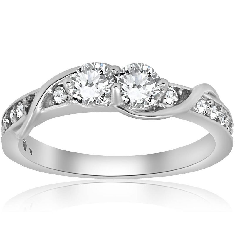 Pompeii3 5/8ct Diamond Two Stone Forever Us Crossover Engagement 10k White Gold Ring, 1 of 5