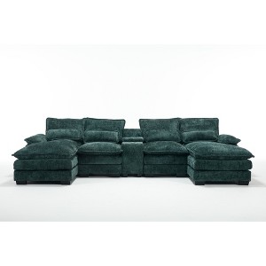 123'' Chenille U-Shaped Sectional Sofas with Console, Cupholders and USB Ports, 6-Seat Upholstered Sleeper Couch with Chaise for Living Room - 1 of 4