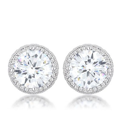 ShineHigh 5.84 Ct Rhodium Plated Halo Earrings – Sparkling Blue Green & Clear CZ Round Stud Design with Delicate Micro Pavé Accent