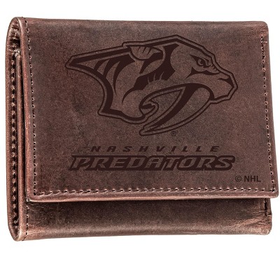 Evergreen NHL Nashville Predators Brown Leather Trifold Wallet Officially Licensed with Gift Box