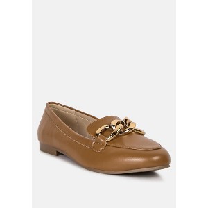 Chunky Metal Chain Faux Leather Loafers - 1 of 4