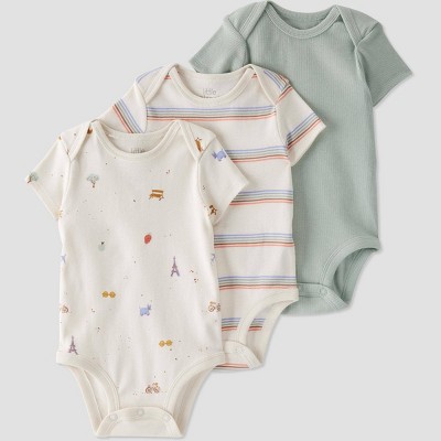 Little Planet by Carter’s Organic Baby 3pk Striped Bodysuit - White/Green 3M