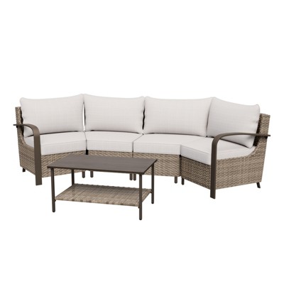 EAGLE PEAK Coastal Vista Outdoor Patio Furniture Set, Half-Moon Curved Wicker Patio Conversation Set withCoffee Table