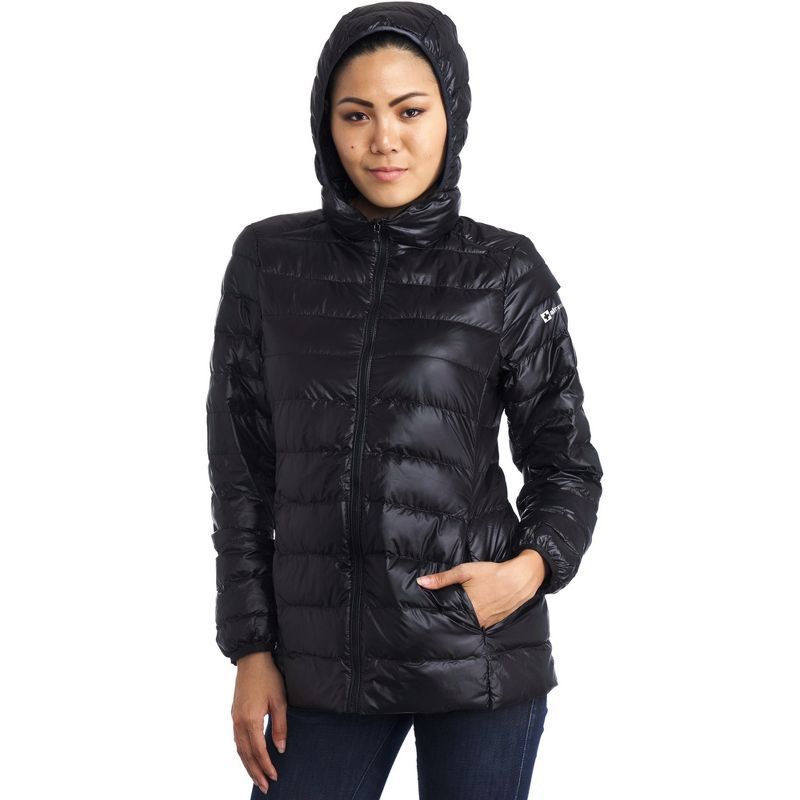 Alpine Swiss Eva Womens Down Alternative Puffer Jacket Hooded Light Packable Coat, 3 of 7