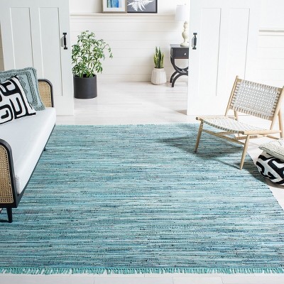 Turquoise & Multi Handwoven Boho Stripe Cotton Rug 10' x 14'