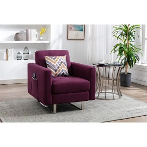 Linen Fabric Armchair with Tufted Cushions, Side Pockets and Throw Pillow for Living Room - 1 of 4