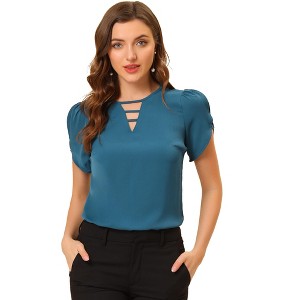 INSPIRE CHIC Women's Cutout Round Neck Cap Sleeve Casual Top - 1 of 4