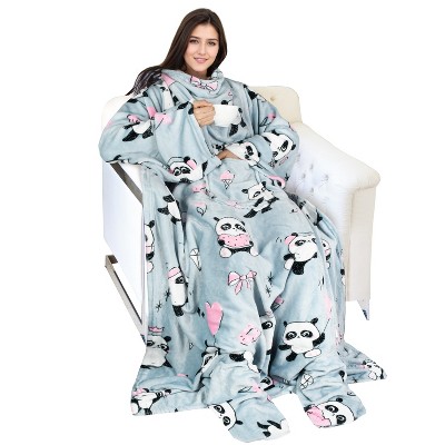 Catalonia Fleece Wearable Blanket with Sleeves and Foot Pockets, Micro Plush Wrap Sleeved Throw Blanket Robe, Super Fuzzy Cozy TV Blanket Throw, Gift