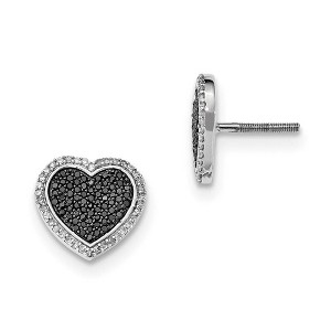 Black Bow Jewelry Black & White Diamond 13mm Heart Post Earrings in Sterling Silver - 1 of 3