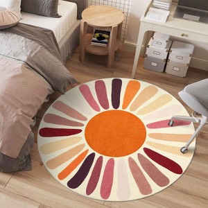 Colorful Machine Washable Area Rug, Non-Slip Indoor Carpet for Living Room, Bedroom, Modern Minimalist Front Door Mat with Sun Accent Design. - 1 of 4