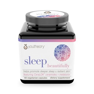 Youtheory Sleep Beautifully - Contains CeraLOK Ceramides, Biotin & Hydrolyzed Collagen Peptides - 60 Vegetarian Capsules - 1 of 4