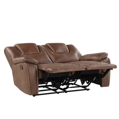 Chestnut Brown Faux Leather 62'' Reclining Loveseat with Pillow-Top Arms