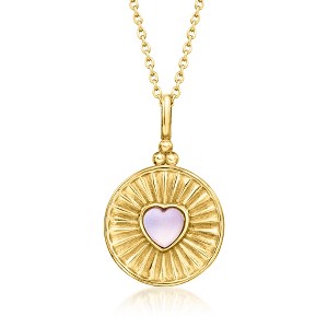 Ross-Simons Pink Mother-Of-Pearl and Red Agate Reversible Heart Pendant Necklace in 18kt Gold Over Sterling Size 18 - 1 of 4