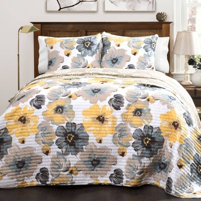 3pc Full/Queen Leah Quilt Set Yellow/Gray - Lush Décor