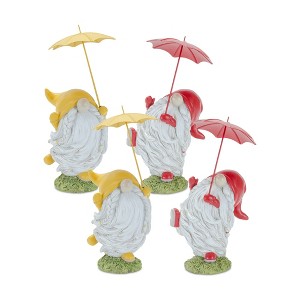 Dancing Garden Gnome Figurines – Set of 4 with Umbrellas, 7.75"H Resin Indoor/Outdoor Accents by Melrose - 1 of 4