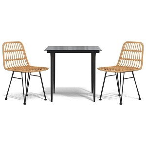 vidaXL Garden Dining Set Black Steel, polyethylene, tempered glass - Brown 31.5" Table Length 2 Items - 1 of 4