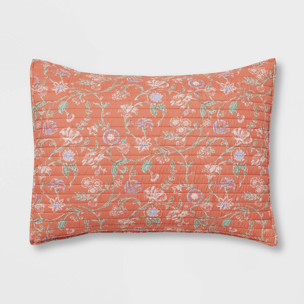 Standard Floral Boho Reversible Printed Quilt Sham Bronze - Threshold
