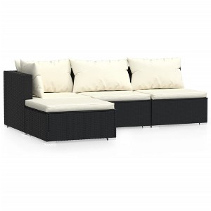 vidaXL Garden Lounge Set Black PE Rattan, Powder-Coated Steel, Plastic - 1 of 4