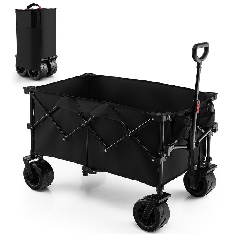 Costway Folding Collapsible Wagon Utility Garden Cart w/ Wide Wheels Adjustable Handle, 1 of 11