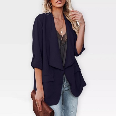 Womens Casual Blazer Jackets Roll Up Long Sleeve Open Front Jacket Loose Fit Longline Blazer Work Office Business Blazers