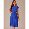 Allegra K Women's Pleated Crew Neck Cap Sleeve Tie Waist A-Line Dresses - 3 of 4
