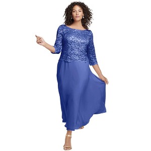 Roaman's Women's Plus Size Petite Lace Popover Gown - 1 of 4