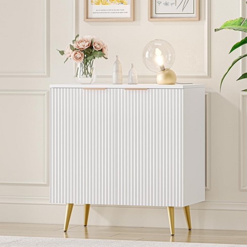 White Fluted Sideboard Buffet Cabinet With Storage, Multifunctional Console  Table Credenza Accent For Entryway, Living Room, Dining Room : Target