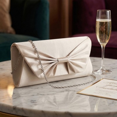 INSPIRE CHIC Bow Evening Bag for Women Pleated Satin Clutch Purses with Chain Black 9.8*1.9*5.3 inches — фото 4