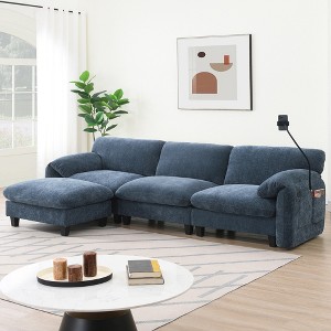 YOOCOZZ Sectional Sofa with Built-in Phone Holder and Charger, Side Storage Pockets, and Movable Ottoman - 1 of 4