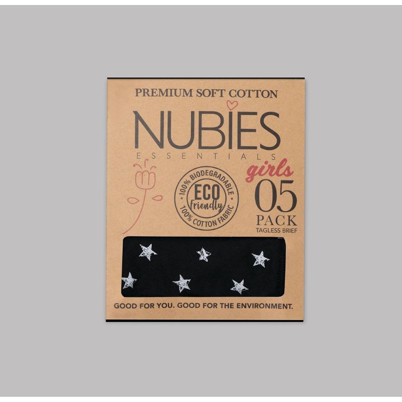 Nubies Essentials Girls' 5pk Heart and Star Print Underwear - Black/White , 5 of 6