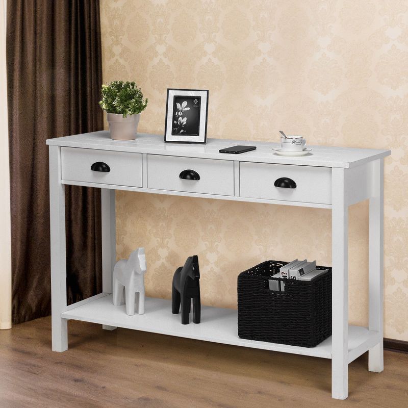 Costway 47" Console Table Hall Table Side Desk Accent Table Drawers Shelf Entryway White, 4 of 11