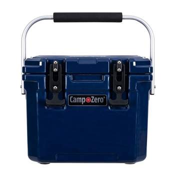 CAMP-ZERO 10 Liter 10.6 Quart Lidded Cooler with 2 Molded In Cup Holders, Folding Aluminum Handle Grip, and Locking System, Navy Blue