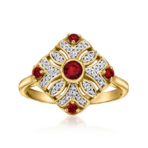Ross-Simons 0.30 ct. t.w. Garnet and .10 ct. t.w. Diamond Vintage-Style Ring in 18kt Gold Over Sterling - 1 of 4