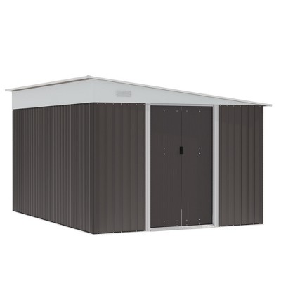 Outsunny 11' x 9' Steel Garden Storage Shed Outdoor Metal Lean To Tool House with Double Sliding Lockable Doors & 2 Air Vents