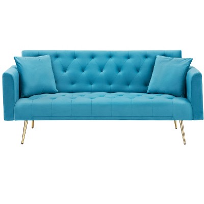 VYNXARIA 71 inch convertible love seat sofa, American retro, light blue velvet, suitable for small living room, bedroom, office