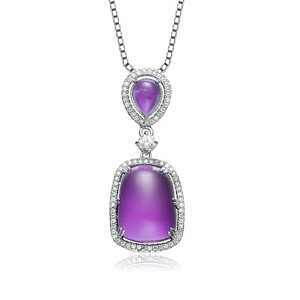 Guili Sterling Silver White Gold Plating with Purple & Clear Cubic Zirconia Tear Drop Pendant Necklace - 1 of 2