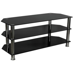 Mount-It! Glass TV Stand for Flat Screen Televisions Fits 40 - 60 Inch LCD, LED, OLED, 4K TVs | Three Tempered Glass Shelves | Black - 1 of 4