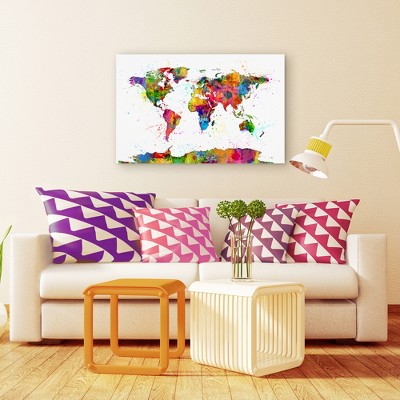 Michael Tompsett Colorful World Map Watercolor Canvas Art 22'' x 32''