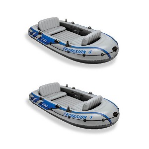 Intex Excursion Inflatable Rafting Fishing 4 Person Boat w/ Oars & Pump (2 Pack) - 1 of 4
