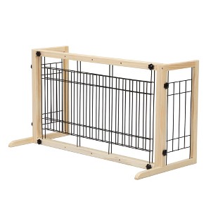 FURNIinspire Pet Crates and Houses,  Natural-finished Dog Fence, Indoor Safety Pet Fence for Doorways or Stairs, Adjustable, Brown, 71"*17.72"*21.06" - 1 of 4