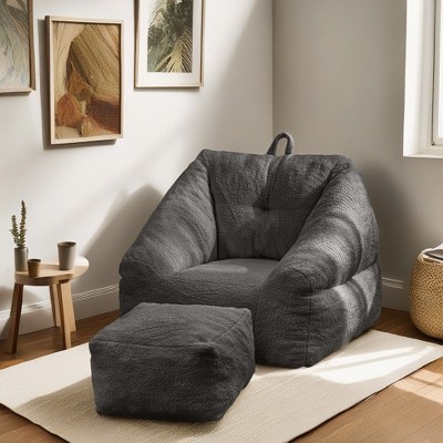 ROOMTEC Fluffy Bean Bag Chair with Ottoman, Living Room Lazy Floor Sofa, Memory Foam Bean Bag Couch