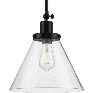 Progress Lighting Hinton 1-Light Industrial Pendant Light, Matte Black, Seeded Glass Shade - 1 of 4
