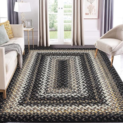 Braided Print Area Rug - Non-Slip Rustic Carpet for Living Room, Bedroom, Nursery - Aesthetic Distressed Accent Mat
