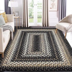 Braided Print Area Rug - Non-Slip Rustic Carpet for Living Room, Bedroom, Nursery - Aesthetic Distressed Accent Mat - 1 of 4