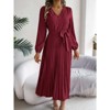 Coolmee Women's Elegant Flowy Pleated Dress Long Sleeves A Line Vacation Dress Business Work Outfits Midi Dresses with Belt - 3 of 4